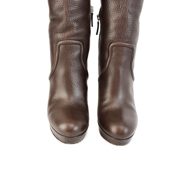 GUCCI: Brown, Leather & Silver Logo Horsebit Boots - Picture 5 of 12